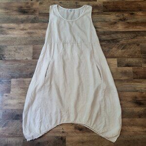 Rosemarine Made in Italy 100% Linen White Bubble Hem Dress With Pockets Size L